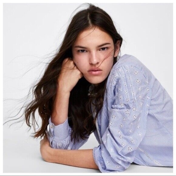 Zara Tops - Zara White/Blue Striped Shirt. Size Small button down